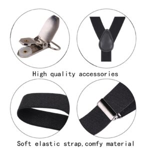 GUCHOL Black Suspenders for Mens with Strong Metal Clips Adjustable Elastic Y Style Leather Heavy Pants Suspender for Wedding&Party (Black)