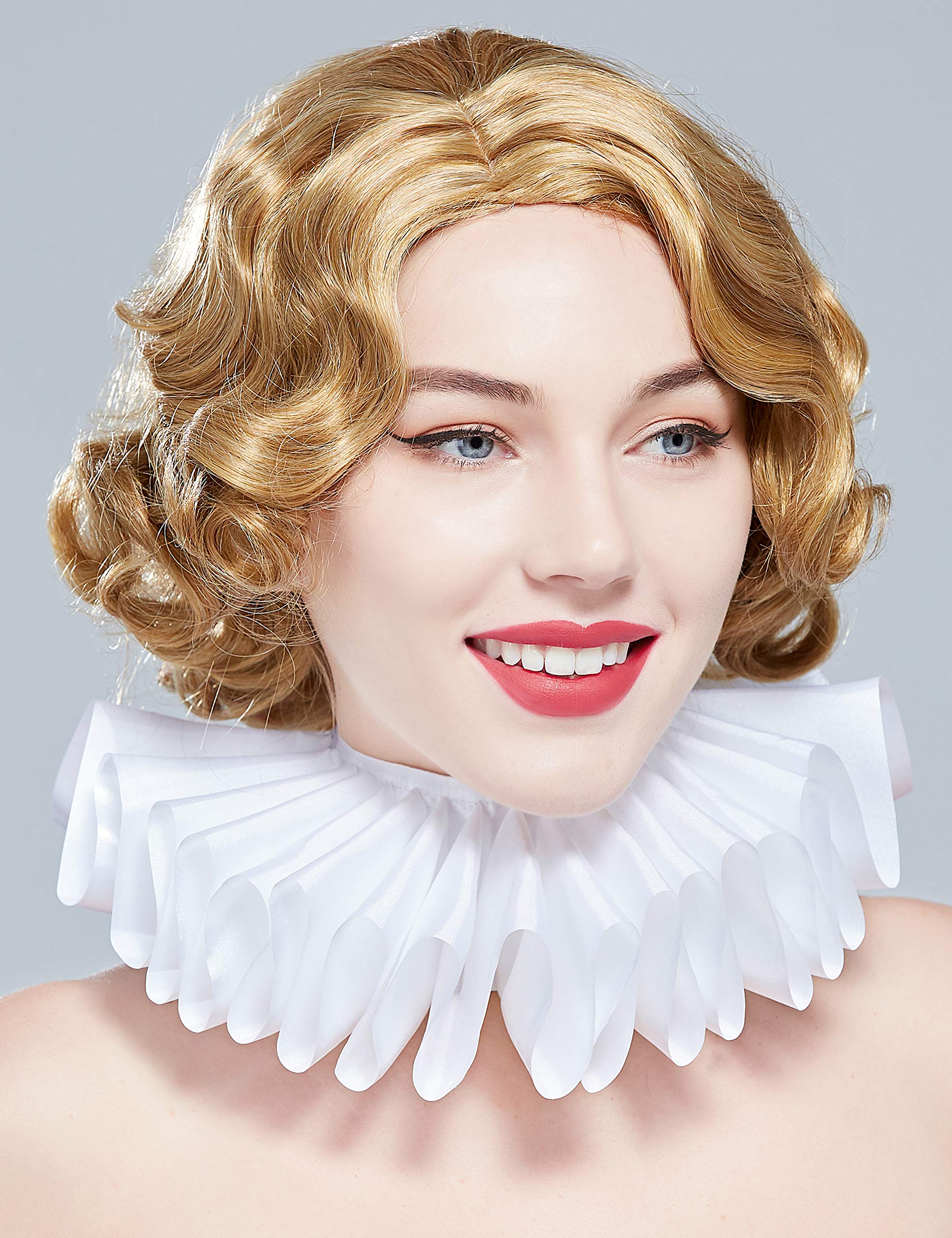 BABEYOND Renaissance Ruffled Neck Collar Vintage Clown Choker Wrap Renaissance Elizabethan Ruffle Layered Collar Scarf for Costume Party (White)