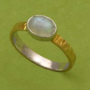 Shine Jewel 1.60 Ctw Oval Cut Bezal Set Rainbow Moonstone 925 Sterling Silver Hammered Two Tone Engagement Ring (6)