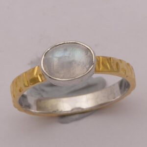 Shine Jewel 1.60 Ctw Oval Cut Bezal Set Rainbow Moonstone 925 Sterling Silver Hammered Two Tone Engagement Ring (6)