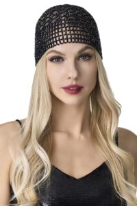 babeyond 1920s beaded cap headpiece belly dance cap exotic cleopatra headpiece for gatsby themed party (black)