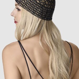 BABEYOND 1920s Beaded Cap Headpiece Belly Dance Cap Exotic Cleopatra Headpiece for Gatsby Themed Party (Black)