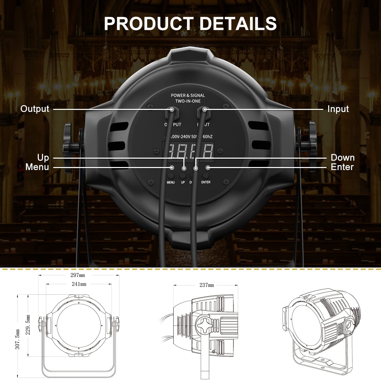 Seven Stars 200W COB Lights, LED Par Light Warm White & Cool White Stage Wash Lights, DMX Stage Lights for Church/Party/Stage Show/Club/Karaoke（1 Pack）