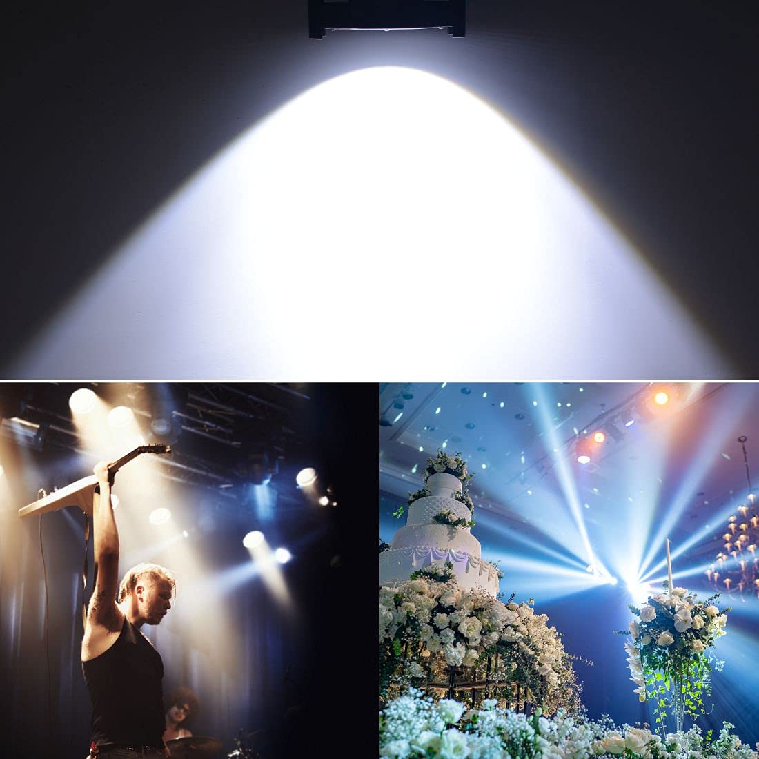 Seven Stars 200W COB Lights, LED Par Light Warm White & Cool White Stage Wash Lights, DMX Stage Lights for Church/Party/Stage Show/Club/Karaoke（1 Pack）