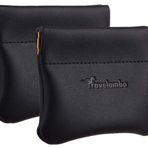 Travelambo Leather Squeeze Coin Purse Pouch Change Holder For Men & Women 2 pcs set (Black)