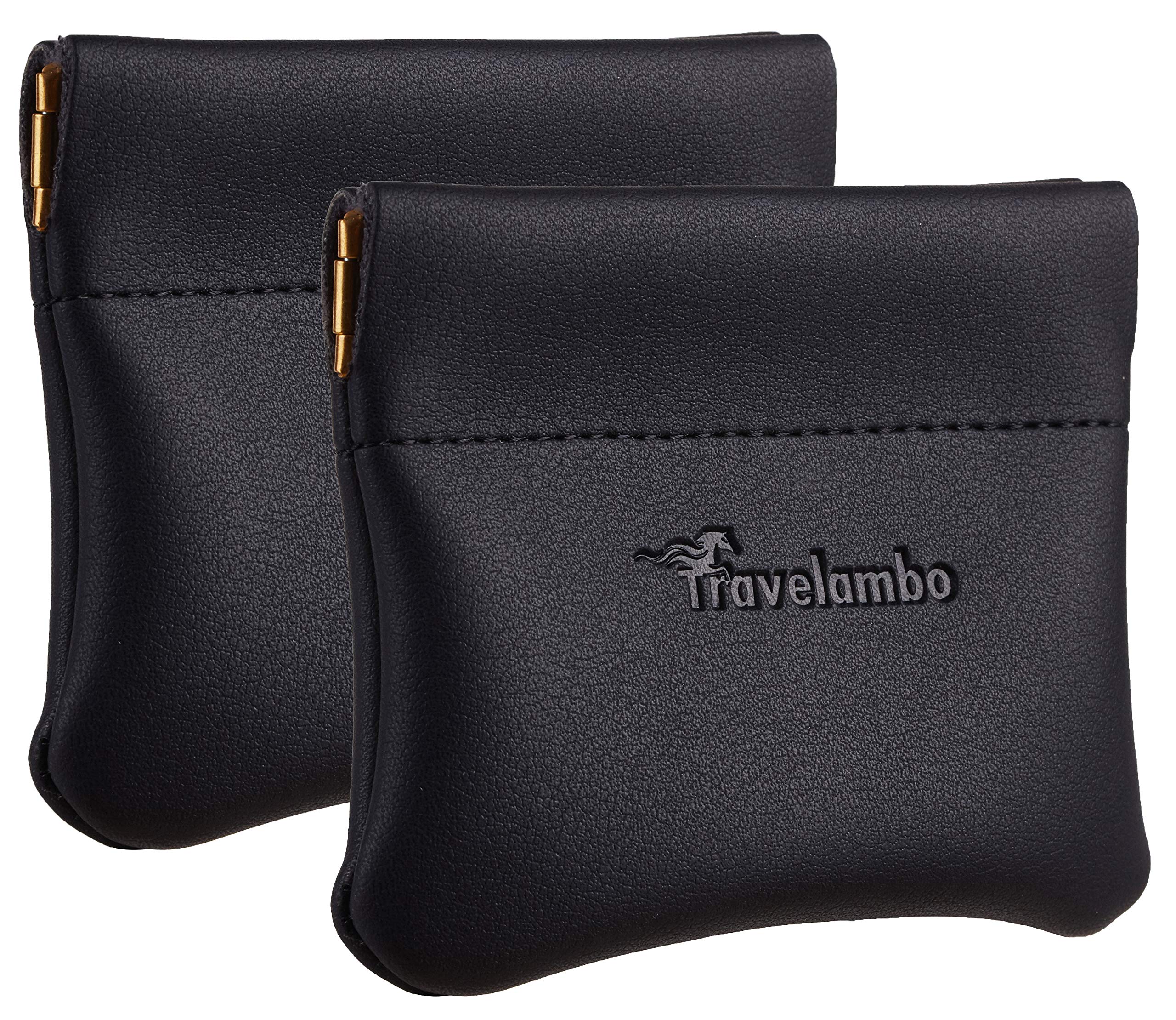 Travelambo Leather Squeeze Coin Purse Pouch Change Holder For Men & Women 2 pcs set (Black)