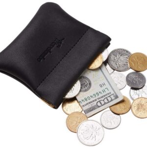 Travelambo Leather Squeeze Coin Purse Pouch Change Holder For Men & Women 2 pcs set (Black)