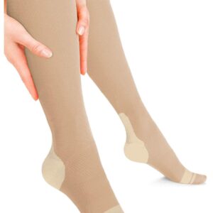 Sparthos Compression Socks (20-30mmHg) - Knee High Sock for Sport, Running, Travel, Medical Support, Pregnancy, Nursing - Calf Long Athletic Compressions Gear Sleeve - for Men and Women (Beige-SM)