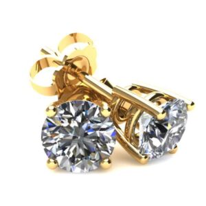 1/3Ct Round Brilliant Cut Natural Diamond Stud Earrings in 14K Yellow Gold