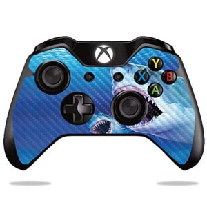 mightyskins carbon fiber skin for microsoft xbox one or one s controller - great whites | protective, durable textured carbon fiber finish | easy to apply, remove, and change styles | made in the usa