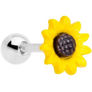 body candy 16g womens 316l stainless steel yellow brown sunflower cartilage earring helix tragus jewelry 1/4"