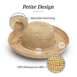 Wallaroo Hat Company – Women’s Petite Catalina Sun Hat – Wide Brim Natural Fiber and Adjustable Sizing for Smaller Crown Sizes – Chic Hat for Garden Parties, Beach Days and Outdoor Events (Natural)