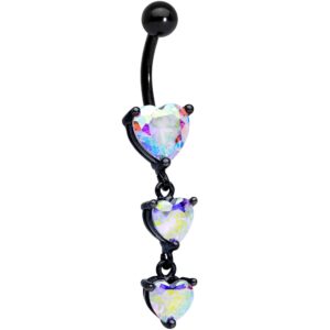 body candy womens 14g black plated steel navel ring piercing aurora accent heart dangle belly button ring