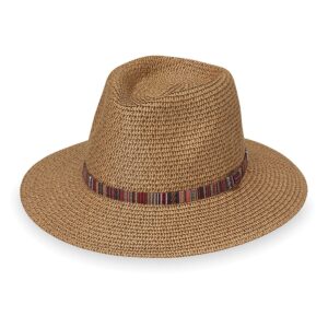 wallaroo hat company – women’s petite sedona fedora – upf 50+ sun protection, wide brim, packable and adjustable sizing for smaller crown sizes – sun-smart hat for travel and outdoor events (camel)