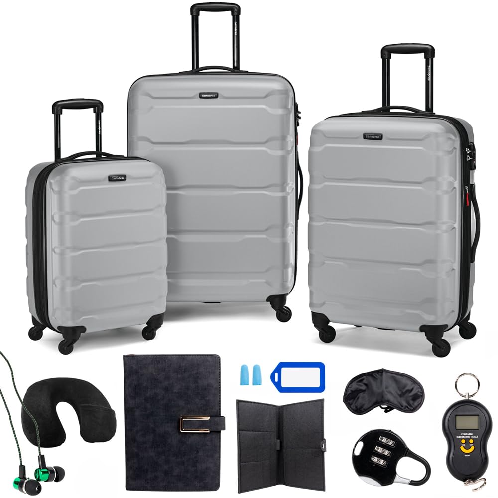 Samsonite Omni Hardside Nested Luggage Spinner Set, Silver w/ 10pc Accessory Kit