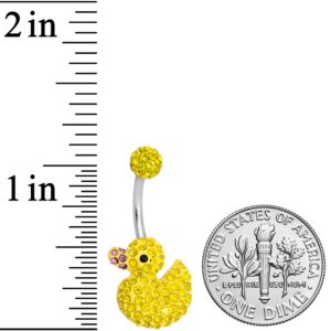 Body Candy Womens 14G 316L Stainless Steel Navel Ring Piercing Yellow Accent Rubber Ducky Belly Button Ring