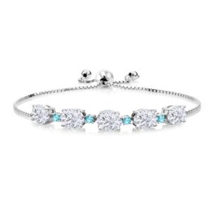 Gem Stone King 925 Sterling Silver Bracelet For Women Forever Brilliant Oval 7.82cttw Moissanite by Charles & Colvard and Swiss Blue Topaz