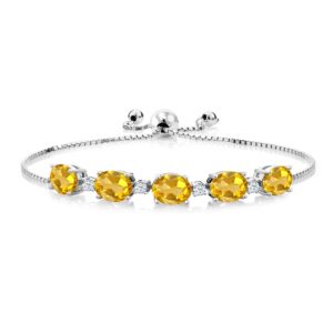 Gem Stone King 925 Sterling Silver Yellow Citrine Tennis Bracelet For Women (6.70 Cttw, Oval 8X6MM, Gemstone Birthstone, Fully Adjustable Up to 9 Inch)