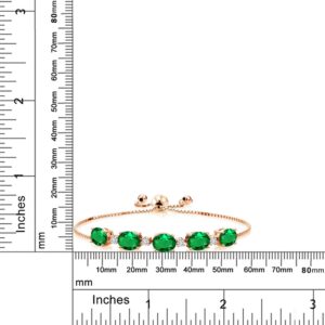 Gem Stone King 18K Rose Gold Plated Silver Green Simulated Emerald and White Lab Grown Diamond Tennis Bracelet For Women (4.01 Cttw, Fully Adjustable Up to 9 Inch)