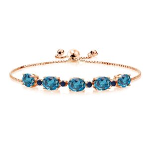 Gem Stone King 18K Rose Gold Plated Silver London Blue Topaz and Blue Sapphire Tennis Bracelet For Women | 7.74 Cttw | Gemstone Birthstone | Fully Adjustable Up to 9 Inch