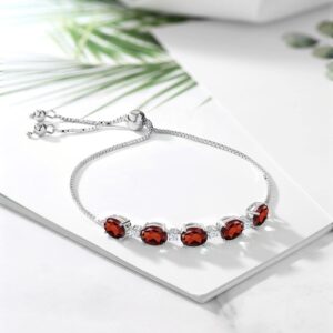 Gem Stone King 925 Sterling Silver Red Garnet and White Created Sapphire Tennis Bracelet For Women (7.70 Cttw, Oval 8X6MM, Gemstone Birthstone, Fully Adjustable Up to 9 Inch))