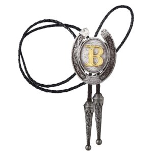 HUABOLA CALYN Vintage Bolo Tie for Men- Initial Letter ABCDMJR to Z Western Cowboy Bolo Tie for Women (B)