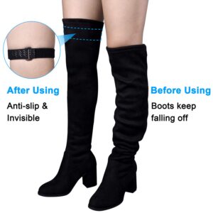 Wisdompro Boot Straps, 1 Pair Knee Boot Straps of Elastic Adjustable Belt, plus Extra 12 Pcs Adhesive Tape Hook Sticker for fall-off prevention