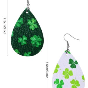 16 Pairs St. Patrick's Day Shamrock Dangle Earring Faux Leather Clover Drop Earrings Green Plaid Teardrop Earrings