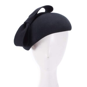 Lawliet Teardrop Women 1940s Wool Felt Fascinator Hat Bow Tam Beret Casque A568 (Black)