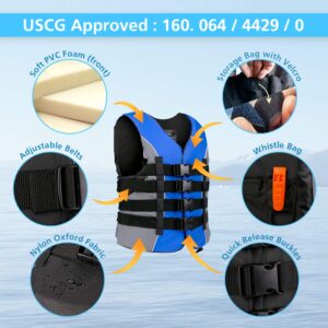 XGEAR Adult USCG Life Jacket Vest Water Sports (Blue, XXL)