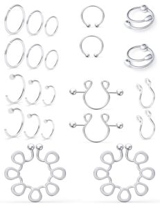 scerring fake nipple ring stainless steel face non-piercing nipple rings clip on nipplerings faux body piercing jewelry for women men 11 pairs silver