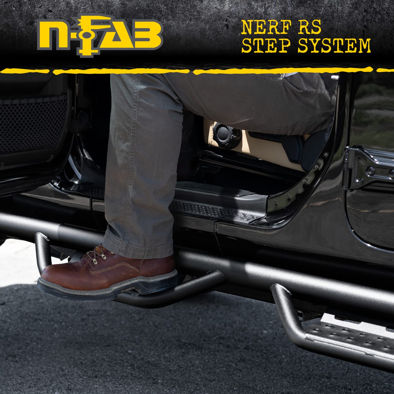 N-Fab Nerf RS Steps for Jeep Gladiator JT | Cab Length, Steel, Textured Black | 519418012 | Fits 2020-2024 Jeep Gladiator JT 4 Door All Beds, SRW Gas