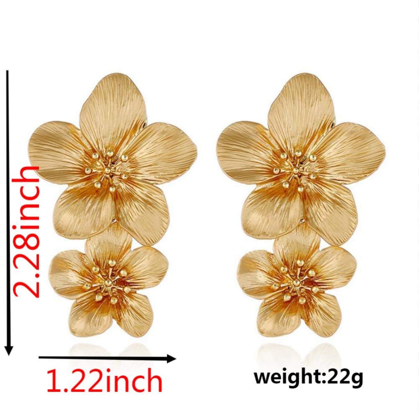 Large Double Flower Earrings Candy Color Metal Flower Dangle Earrings Romantic Boho Sweet Gold Chic Wild Flower Statement Earrings for Women Wedding Party Jewelry-gold