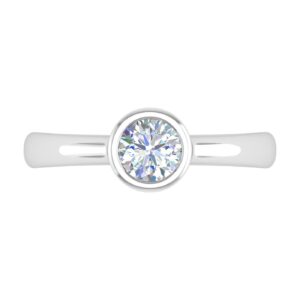 FINEROCK 1/2 Carat Bezel Set Diamond Solitaire Engagement Ring in 14K White Gold (Ring Size 7.5) - IGI Certified