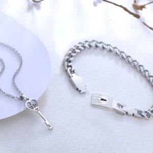 His & Hers Matching Set King Queen Couple Key Lock Bracelet and Pendant Set Couple King and Queen Jewelry in a Gift Box (A Pair)