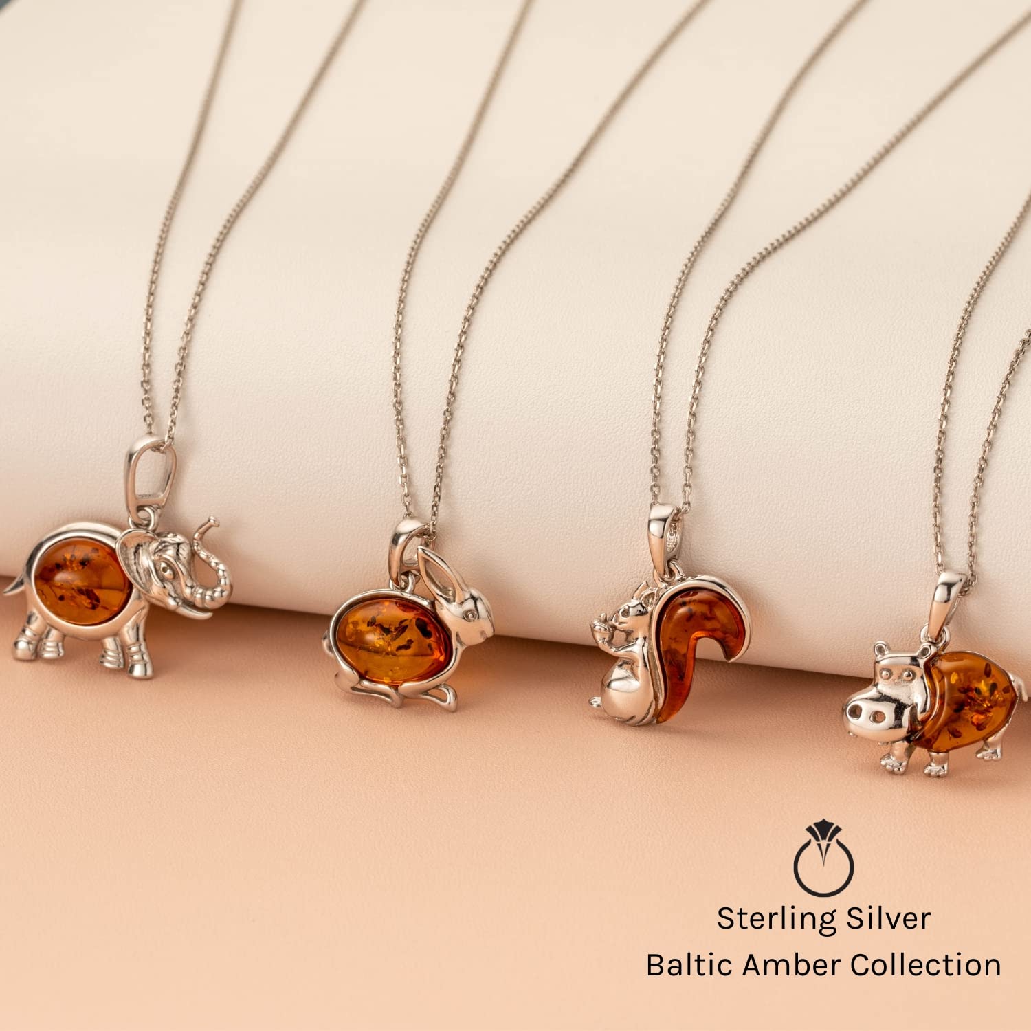 PEORA Genuine Baltic Amber Bee Pendant Necklace for Women 925 Sterling Silver, Rich Cognac Color, with 18 inch Chain