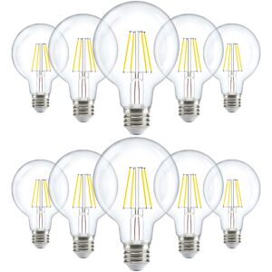 Sunco 10 Pack G25 Globe Light Bulbs LED Edison Vanity Light Bulbs, CRI90 3000K Warm White, Dimmable, 5W=60W, Clear Vintage Filament Globe, 500 Lumens, E26 Base Indoor Outdoor Clear UL