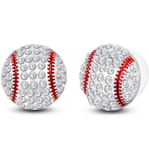 lureme cz rhodium plated basketball football volleyball soccer baseball sports studs earrings for women (er006282-5) baseball