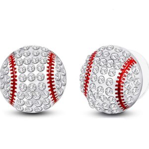 lureme CZ Rhodium Plated Basketball Football Volleyball Soccer Baseball Sports Studs Earrings for Women (er006282-5) Baseball