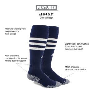 adidas 3-Stripe Hoop Soccer Socks (1-Pair) with Arch Compression for a Secure fit, Team Navy Blue/White, Medium