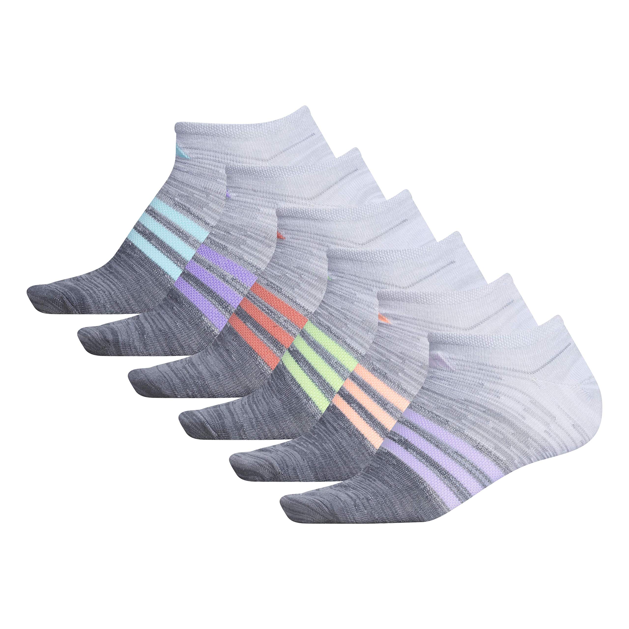 adidas Women's Superlite No Show Socks (6-Pair), Grey/Purple Tint/Haze Coral, Medium