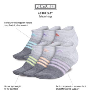 adidas Women's Superlite No Show Socks (6-Pair), Grey/Purple Tint/Haze Coral, Medium