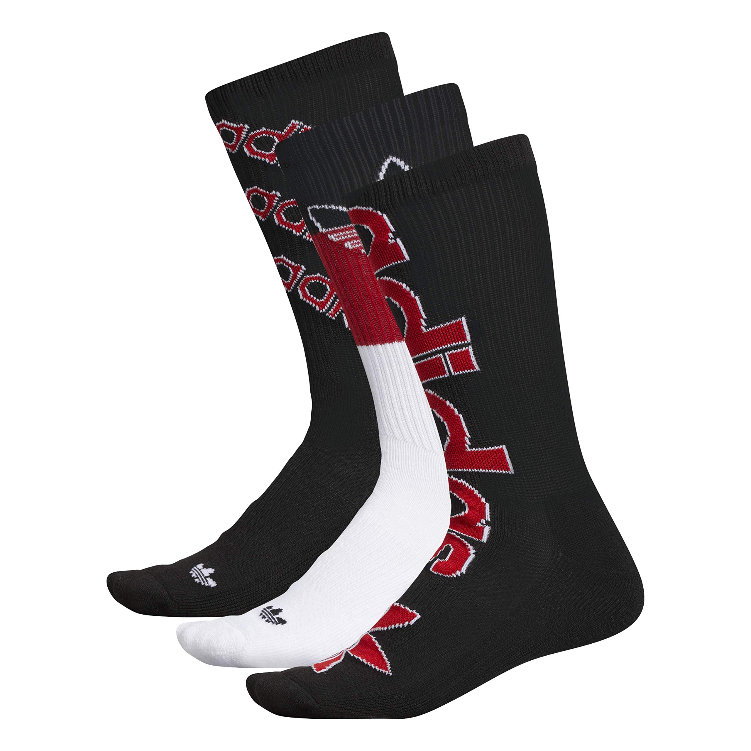 adidas Originals Mixed Graphics Cushioned Crew Socks (3-Pair), Black/Scarlet Red/White, Large