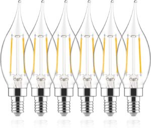 sengled e12 led candelabra bulb 60w equivalent dimmable led chandelier light bulbs 5w 2700k soft white 450lm b10 flame tip vintage led filament candle bulb with decorative e12 candelabra base, 6 pack