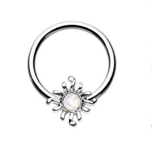 amelia fashion 16ga blazing glitter opal sun captive ring for cartilage, lip, septum & more 316l surgical steel (choose color) (steel/white)