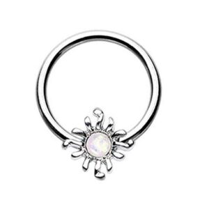 Amelia Fashion 16GA Blazing Glitter Opal Sun Captive Ring for Cartilage, Lip, Septum & More 316L Surgical Steel (Choose Color) (Steel/White)