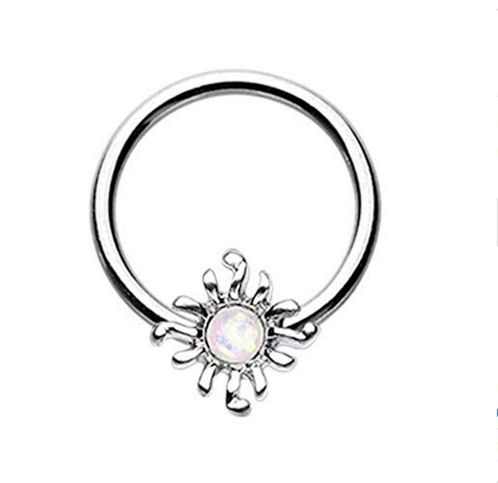 Amelia Fashion 16GA Blazing Glitter Opal Sun Captive Ring for Cartilage, Lip, Septum & More 316L Surgical Steel (Choose Color) (Steel/White)