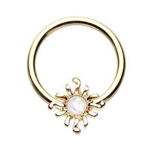 Amelia Fashion 16GA Blazing Glitter Opal Sun Captive Ring for Cartilage, Lip, Septum & More 316L Surgical Steel (Choose Color) (Steel/White)