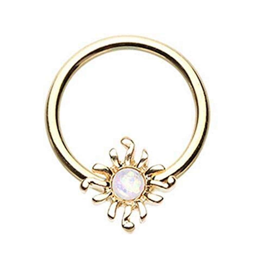 Amelia Fashion 16GA Blazing Glitter Opal Sun Captive Ring for Cartilage, Lip, Septum & More 316L Surgical Steel (Choose Color) (Steel/White)