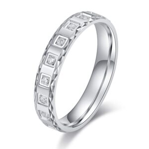 Unisex Comfort Fit Solid Sterling Silver 4mm Simulated Diamond Full Eternity Ring Patterned Wedding Band (9)